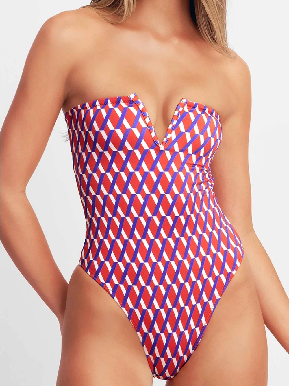 Blackbough Strapless Red & Blue Geometric One-Piece
